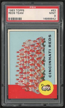 1963 Topps #63 Reds Team Card PSA 9 Pop 13, None Higher