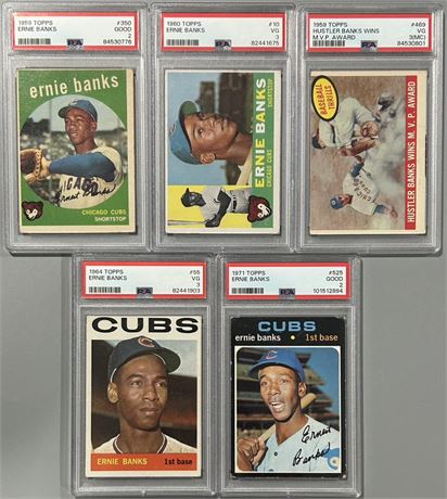 1959-71 Topps Ernie Banks PSA Graded Lot (5)