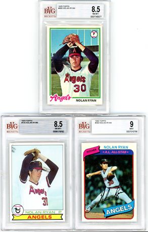 1978-1980 Topps BVG High Grade Nolan Ryan Lot (3) NMMT+ to MINT