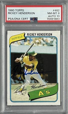 1980 Topps #482 Rickey Henderson RC PSA 8 Auto 10