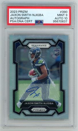 2023 Prizm #390 Jaxson Smith-Njigba RC Silver Holo Prizm Auto PSA 9 Auto 10