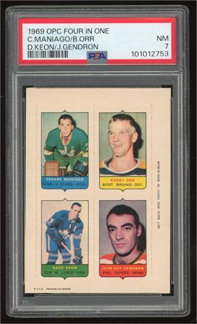 1969 O-Pee-Chee Four In One w/ Maniago, Orr, Keon, Gendron PSA 7 Only 4 Higher