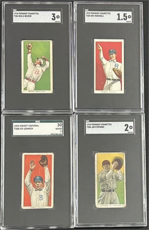 1910 T206 Piedmont SGC Graded Lot (4) w/ Marshall, Becker, Stephens, and Lennox