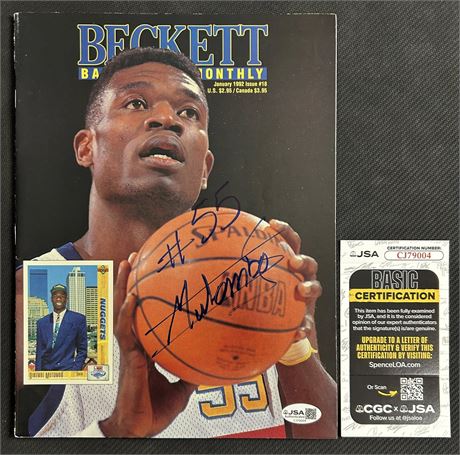 Dikembe Mutombo Signed January 1992 Beckett JSA