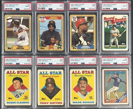 1987-1989 Topps Baseball Tiffany Graded Lot (8) w/Puckett, Gwynn, Clemens,