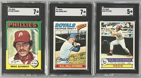 1975-79 Baseball Superstar Graded Lot (3) w/ Rose, Schmidt, Brett