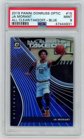 2019 Panini Donruss Optic #15 Ja Morant RC All Clear Takoff Blue 19/49 PSA 9
