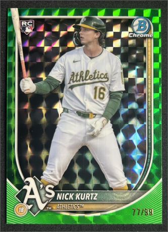 2025 Topps Bowman Chrome #93 Nick Kurtz RC 77/99 Green Geometric