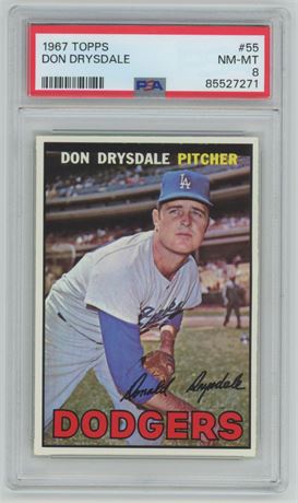 1967 Topps #55 Don Drysdale PSA 8 NMMT Beautiful Color
