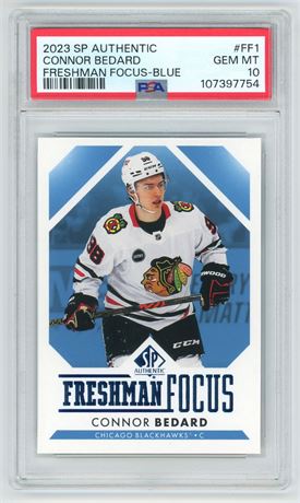 2023 SP Authentic Connor Bedard RC Freshman Focus Blue PSA 10 GEM MINT