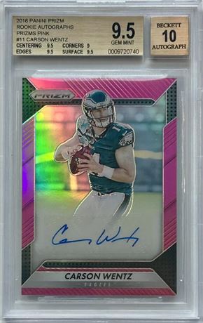 2016 Panini Prizm Rookie Autographs #11 Pink Prizm Carson Wentz RC BGS 9.5 / 10
