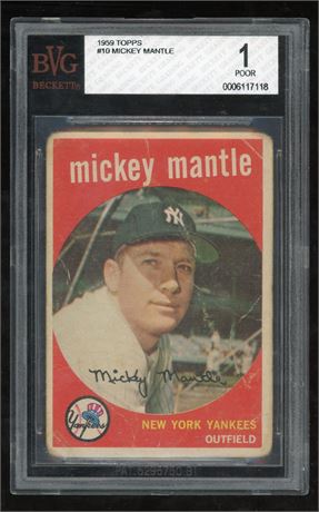 1959 Topps #10 Mickey Mantle BVG 1 POOR