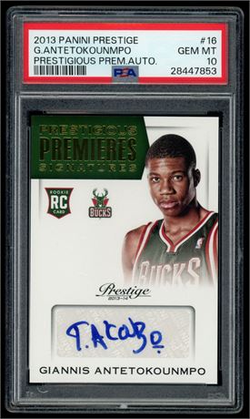 2013 Panini Prestige #16 Giannis Antetokounmpo RC Auto PSA 10 GEM MINT