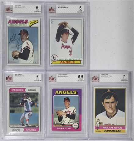 1974-77 Topps BVG Graded Nolan Ryan Lot (5) 1975 is Topps MINI, EXMT+ Avg