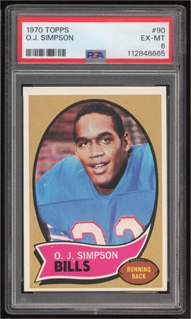 1970 Topps #90 O.J. Simpson RC PSA 6 EXMT