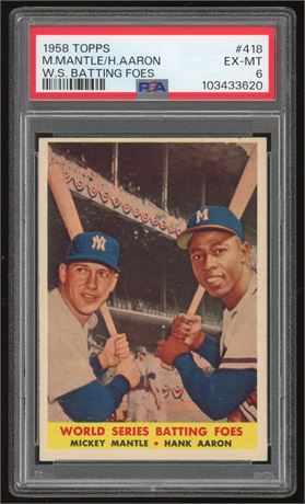1958 Topps #418 World Series Batting Foes Mantle/Aaron PSA 6 EXMT
