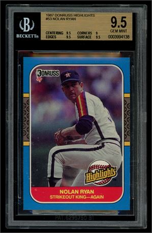 1987 Donruss Highlights #53 Nolan Ryan BGS 9.5 Pop 13, Highest