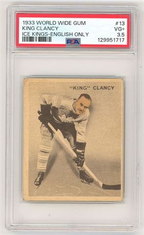 1933 World Wide Gum #13 King Clancy Ice Kings English Only PSA 3.5 VG+