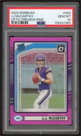 2024 Donruss Optic Preview Pink #303 JJ McCarthy Rated Rookie PSA 10 GEM MINT