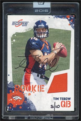 2016 Panini Honors Recollection 2010 Score Tim Tebow RC Patch Auto 5/10