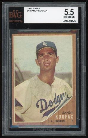 1962 Topps #5 Sandy Koufax BVG 5.5 EX+