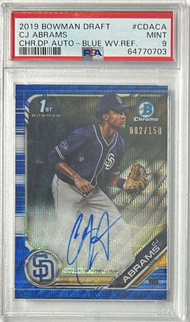 2019 1st Bowman Chrome Draft CJ Abrams RC Auto Blue Wave Refractor 82/150 PSA 9