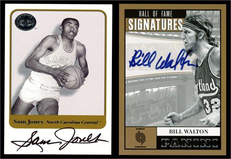 2001 Fleer & 2012 Panini Sam Jones & Bill Walton Autos Lot (2)