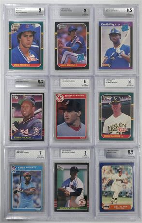 1985-89 BGS Graded HOF/Star RC Lot (9) w/ Griffey/Puckett/Maddux