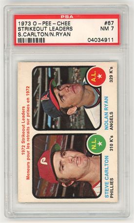 1973 O-Pee-Chee #67 Carlton & Ryan '72 Strikeout Leaders PSA 7 NM