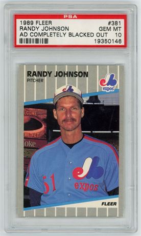 1989 Fleer #381 Randy Johnson RC Ad Completely Blacked Out PSA 10 GEM MINT