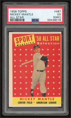 1958 Topps #487 Mickey Mantle All-Star PSA 5 (MC)