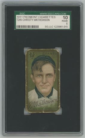 1911 T205 Piedmont Christy Mathewson SGC 1 POOR