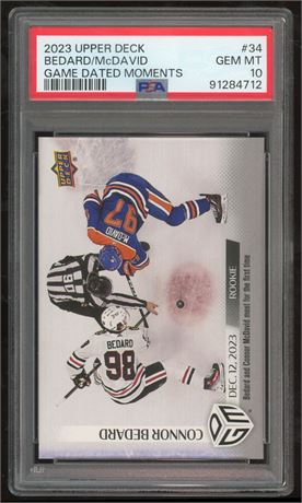 2023 Upper Deck #34 Bedard/McDavid Game Dated Moments PSA 10 GEM MINT
