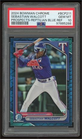 2024 Bowman Chrome Prospects Reptilian Blue Ref Sebastian Walcott 102/150 PSA 10