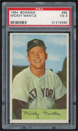 1954 Bowman #65 Mickey Mantle PSA 3 VG