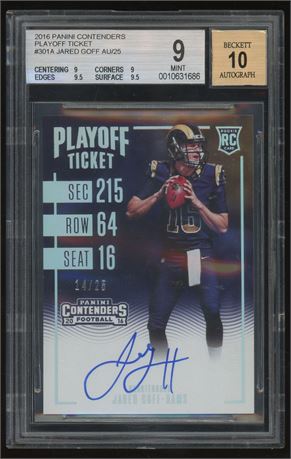 2016 Panini Contenders Playoff Ticket Jared Goff RC Auto 14/25 BGS 9 Auto 10