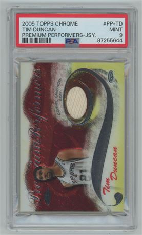 2005 Topps Chrome Tim Duncan Premium Performers Game-Worn Jersey 209/400 PSA 9