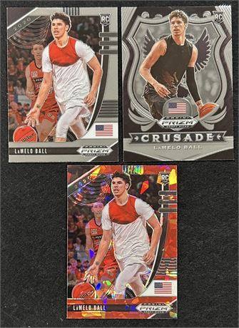 2020 Panini Prizm Draft Picks LaMelo Ball RC Lot (3) w Red Cracked Ice