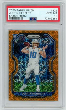 2020 Panini Prizm #325 Justin Herbert RC Lazer Prizm PSA 10 GEM MINT