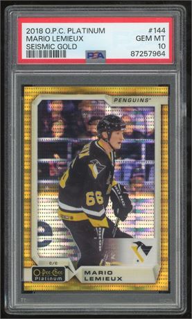 2018 O-Pee-Chee Platinum #144 Mario Lemieux Seismic Gold 23/50 PSA 10 GEM MINT