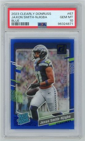 2023 Clearly Donruss #67 Jaxon Smith-Njigba Rated Rookie 2/99 Blue PSA 10