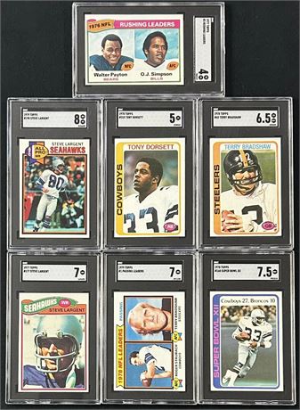 (7) 1970's Football SGC Star Lot w/ Bradshaw, Largent, Dorsett, Staubach