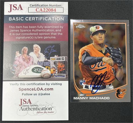 2013 Topps Chrome #12 Manny Machado RC On-Card Auto JSA