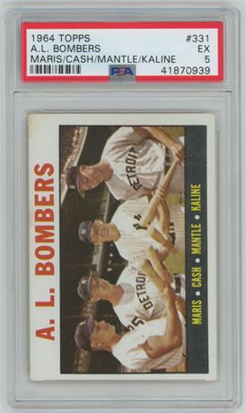 1964 Topps #331 AL Bombers (Maris/Cash/Mantle/Kaline) PSA 5 EX