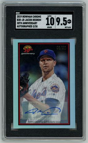 2019 Bowman Chrome Jacob Degrom 30th Anniversary Auto 3/30 SGC 9.5 Auto 10