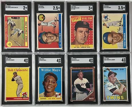 1955-1967 Topps HOF SCG Graded GOOD to VGEX Lot (8) w/ Clemente/Mays/T Williams