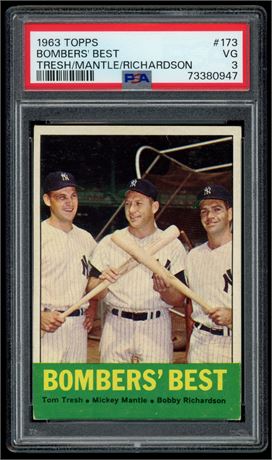 1963 Topps #173 Bombers' Best Mickey Mantle PSA 3 VG