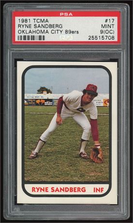 1981 TCMA #17 Ryne Sandberg RC Oklahoma City 89ers PSA 9(OC)