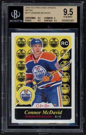 2015-16 O-Pee-Chee Update Retro Connor McDavid RC BGS 9.5