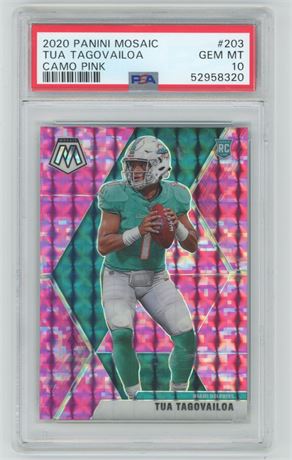 2020 Panini Mosaic #203 Camo Pink Tua Tagovailoa RC PSA 10 GEM MINT